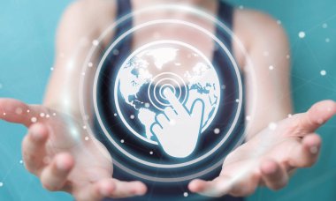 Hologram dat ile dijital ekranlar arabirimini kullanarak iş kadını
