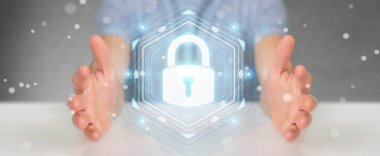 Onun veriler ile güvenliğini işadamı 3d arayüzü parçalamak