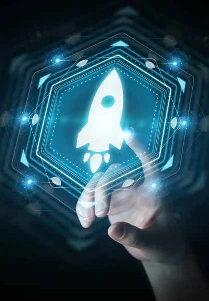 Başlangıç dijital arabirimi 3d rendering kullanarak iş kadını