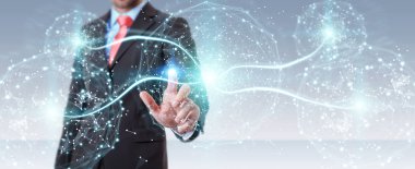 Dijital ağ bağlantısı küre 3B oluşturmayı kullanarak iş adamı