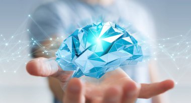 Dijital röntgen insan beyni arabirimi 3d renderi kullanarak iş adamı