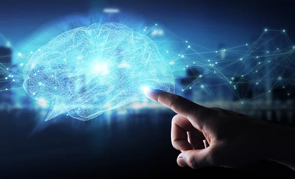 Affärsman med digital röntgen mänskliga hjärnan gränssnitt 3d vilke — Stockfoto