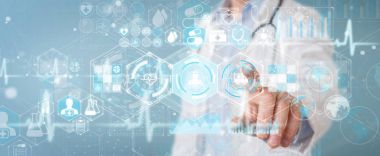 Dijital tıbbi futuristik bir arayüze 3B oluşturmayı kullanarak doktor