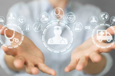 Dijital tıbbi arabirimi 3d işlemesini kullanan iş kadını