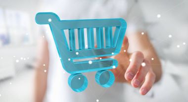 Dijital alışveriş simgeleri 3B oluşturmayı kullanarak iş adamı