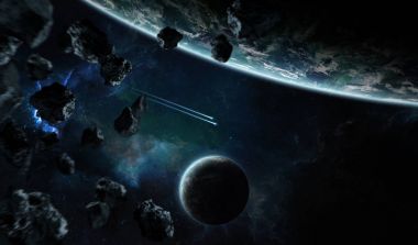 Uzak bir gezegende sistemi ile exoplanets 3d render elem alanda