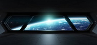 Uzay gemisi fütüristik iç Planet Earth Manzaralı