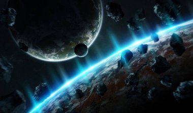 Uzak bir gezegende sistemi ile exoplanets 3d render elem alanda