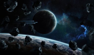 Uzak bir gezegende sistemi ile exoplanets 3d render elem alanda