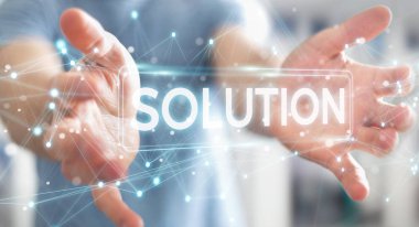 Çözüm dijital metin 3d rendering kullanarak iş adamı