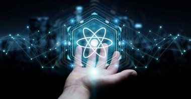 Modern molekül yapısı 3B oluşturmayı kullanarak iş adamı