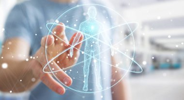 Dijital röntgen insan vücudu tarama arabirimi 3d ren kullanarak iş adamı
