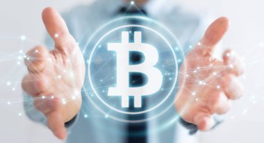 İşadamı bitcoins cryptocurrency 3d işleme kullanarak
