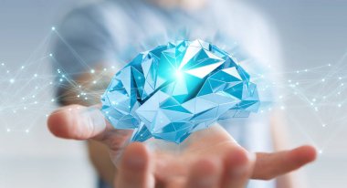 Dijital röntgen insan beyni arabirimi 3d renderi kullanarak iş adamı