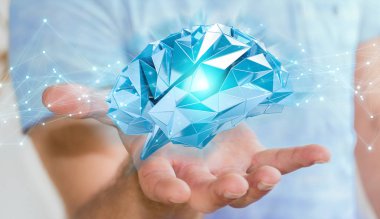 Dijital röntgen insan beyni arabirimi 3d renderi kullanarak iş adamı