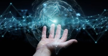 ABD dünya harita arabirimi 3d işlemesini kullanan iş adamı