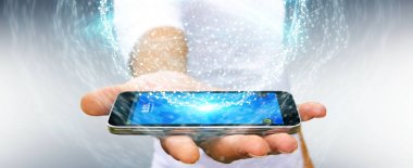 Dijital ağ bağlantısı küre 3B oluşturmayı kullanarak iş adamı