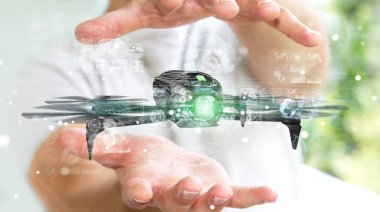 Modern dron 3d işlemesini kullanan iş adamı