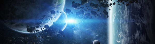 Panoramic view of planets in distant solar system in space 3D rendering elements of this image furnished by NASA