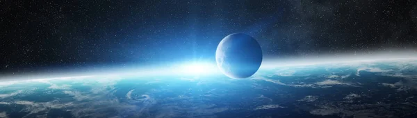Panoramautsikt över planeten jorden med den månen 3d rendering elemen — Stockfoto