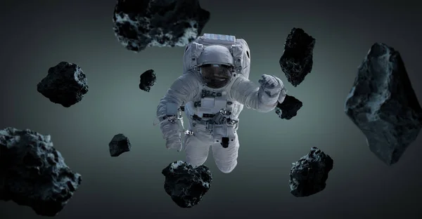 Αστροναύτης που απομονώνονται σε γκρι φόντο 3d rendering στοιχεία του t — Φωτογραφία Αρχείου