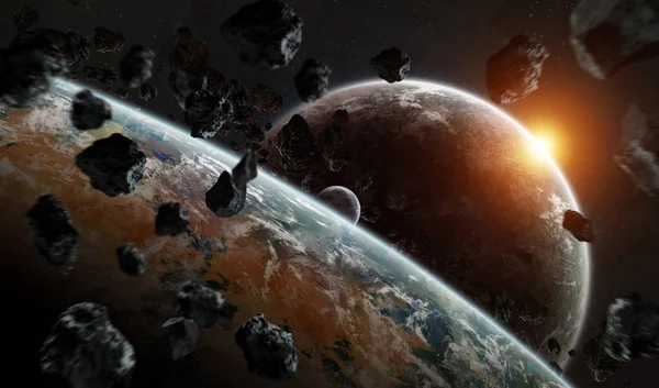 외계 행성 3 차원 렌더링 요소와 공간에서 먼 행성 시스템 — 스톡 사진