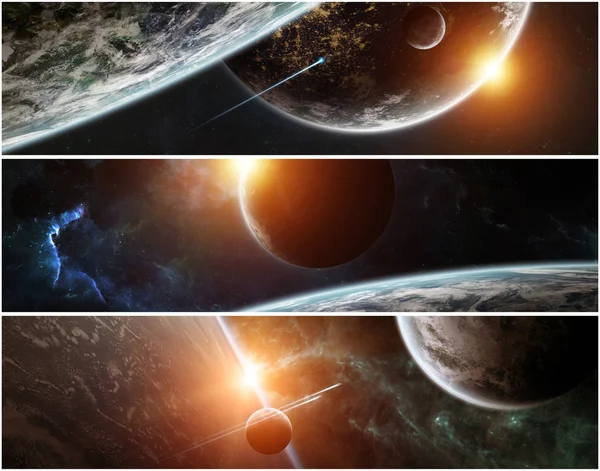 Panorama van de verre planeet systeem in ruimte 3d rendering elementen — Stockfoto