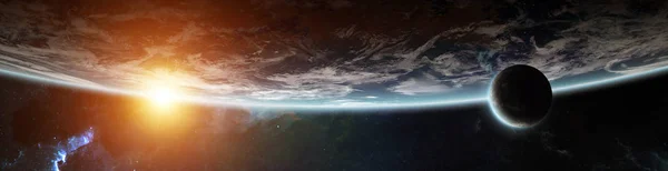 Panorama z odległej planecie systemu w przestrzeni 3d renderowania elementów — Zdjęcie stockowe
