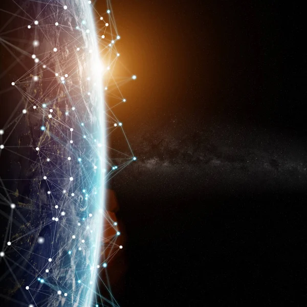 Connections system and datas exchanges on planet Earth 3D render — Stock Photo, Image