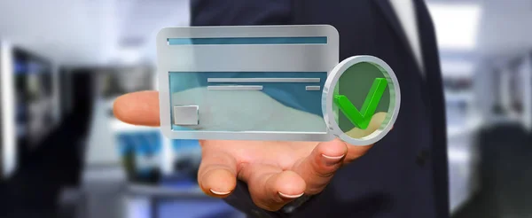 Empresario que usa tarjeta de crédito para pagar renderizado 3D en línea — Foto de Stock
