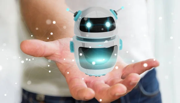 Empresário usando a aplicação de robô digital chatbot 3D renderização — Fotografia de Stock