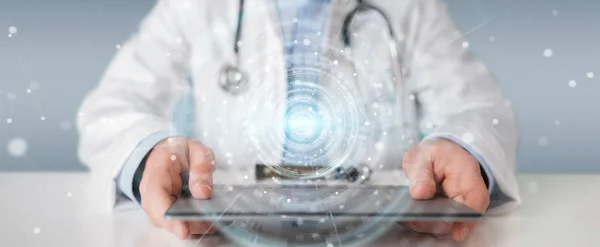 Médico usando a renderização digital médica futurista interface 3D — Fotografia de Stock