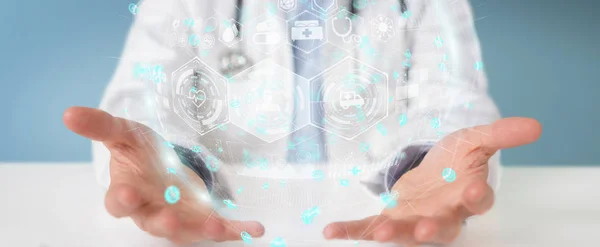 Läkare använder digital medicinsk futuristiska gränssnitt 3d-rendering — Stockfoto