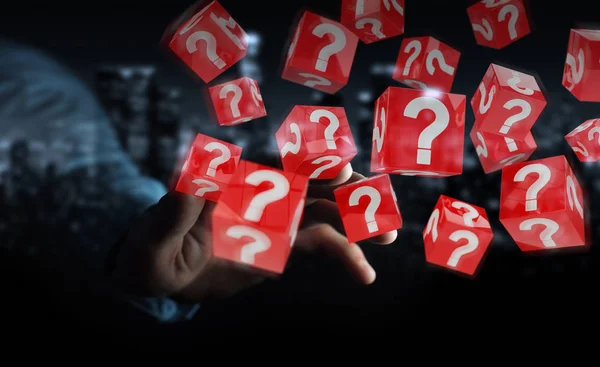 Businessman using cubes with 3D rendering question marks — Stock Photo, Image