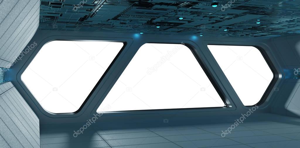 Spaceship futuristic grey blue interior window view