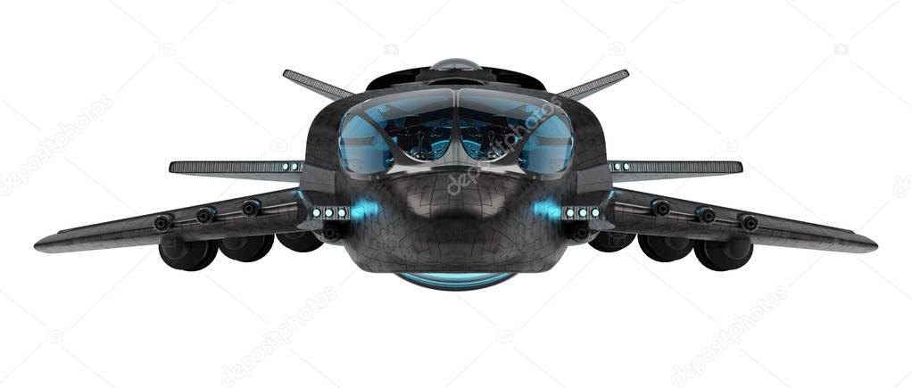 Futuristic spacecraft isolated on white background 3D rendering