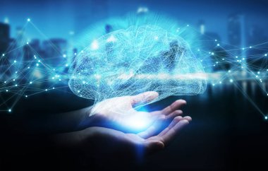 Dijital röntgen insan beyni arabirimi 3d rende kullanarak iş kadını