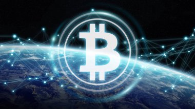 Bitcoins değişim Planet Earth 3d render
