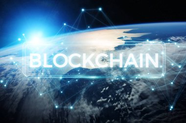 Blockchain Planet Earth 3d render