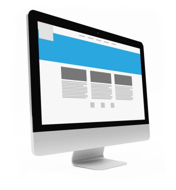 Beyaz arka plan 3d render modern bilgisayar ekranında