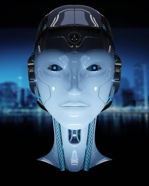 Cyborg baş yapay zeka 3d render