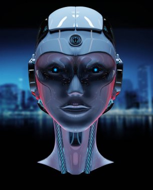 Cyborg baş yapay zeka 3d render