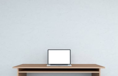 Dizüstü bilgisayar 3d render ile modern masaüstü iç