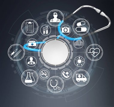 Dijital mavi stetoskop 3d render yüzen