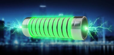 Yeşil batarya Lightning'ler 3d render ile
