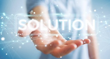 Çözüm dijital metin 3d rendering kullanarak iş adamı