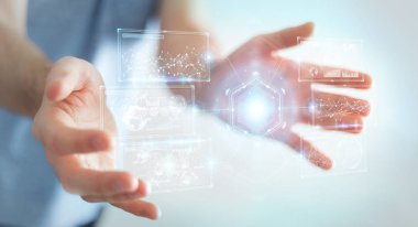 Hologram veri ile dijital ekranlar arabirimini kullanarak iş adamı