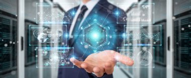 Hologram veri ile dijital ekranlar arabirimini kullanarak iş adamı