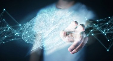 Dijital röntgen insan beyni arabirimi 3d renderi kullanarak iş adamı