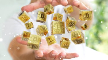 İşadamı bitcoins cryptocurrency 3d işleme kullanarak